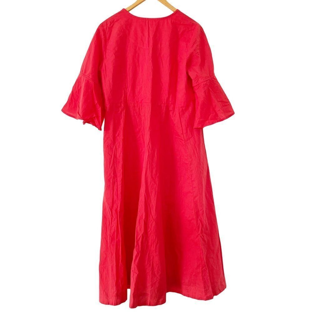 Biba Coral Pink  Bell Sleeves Cotton‎ Pockets Maxi Dress - Picture 2 of 12